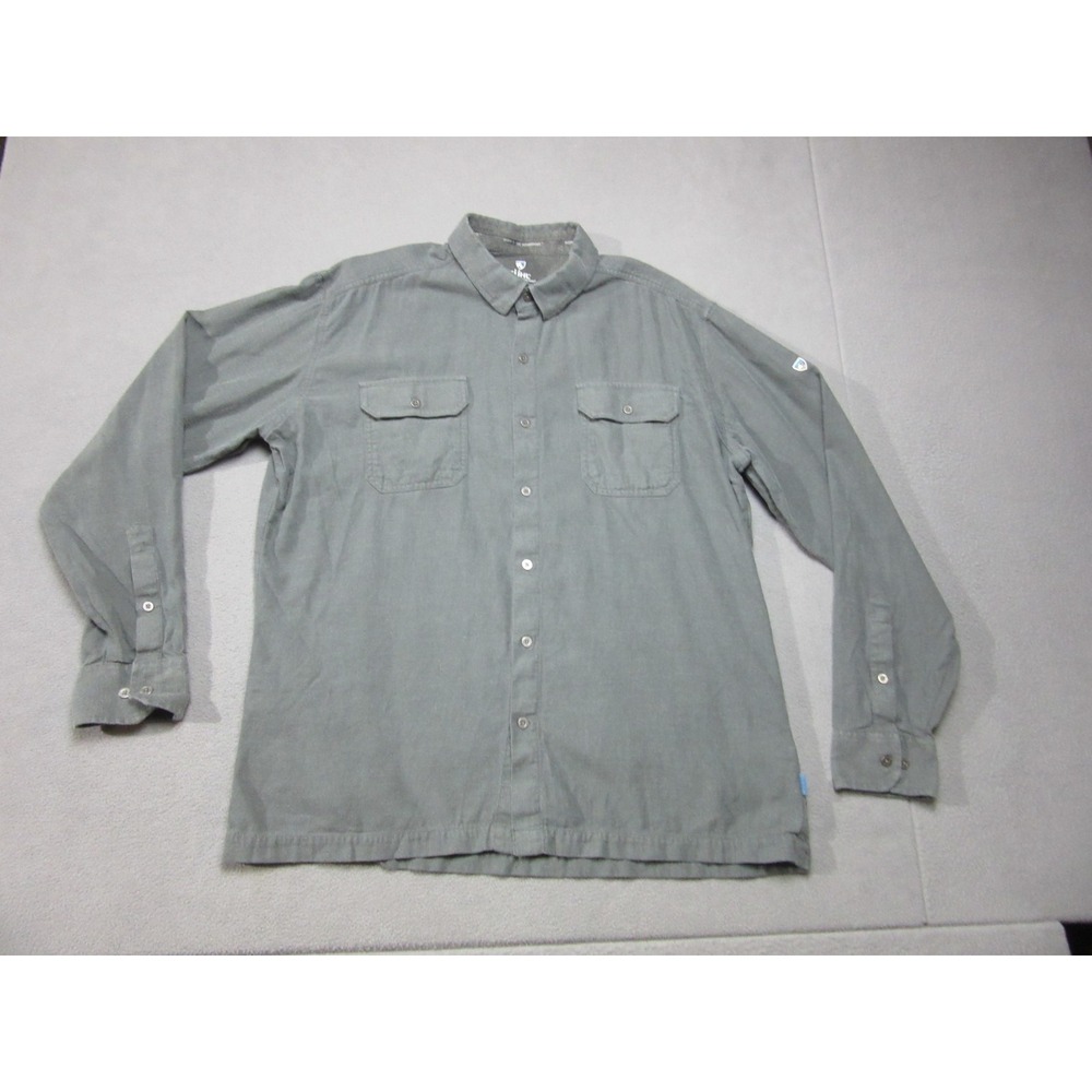 Kuhl Shirt Mens XL Gray Casual Outdoor Hiking Pockets Button Up Long Sleeve